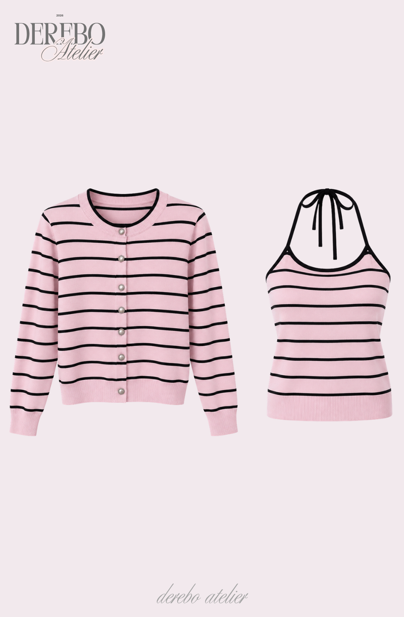 Pink Stripe Inner Cardigan Two-Piece Set