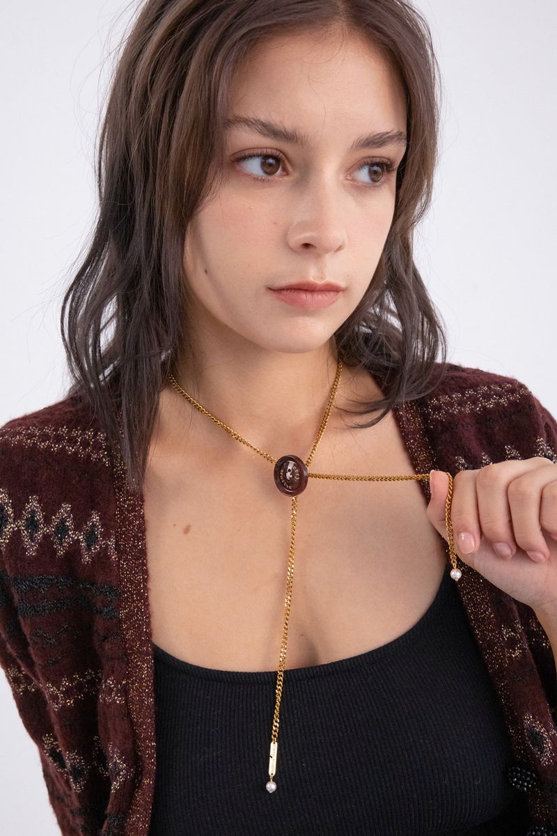Button point bolo tie chain necklace (Wine)