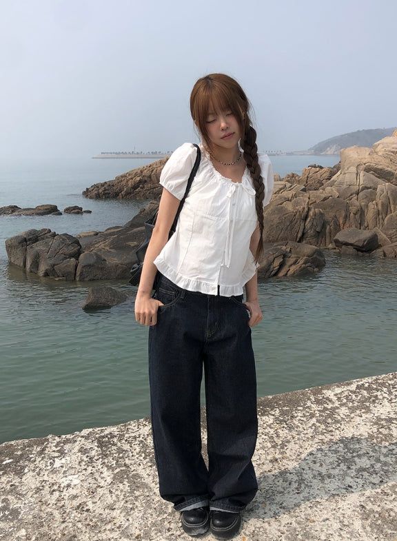 anyonemore（エニーワンモアー）の「Beson Lace Button Ribbon Frill Blouse（Tops）」