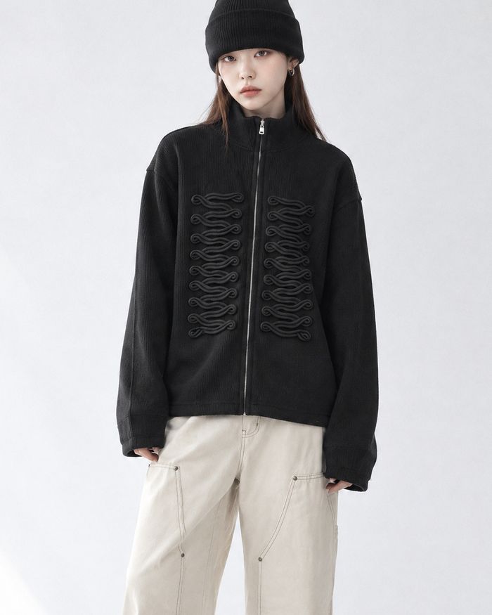 (UNISEX) Napoleon Braid Knit Zip Up