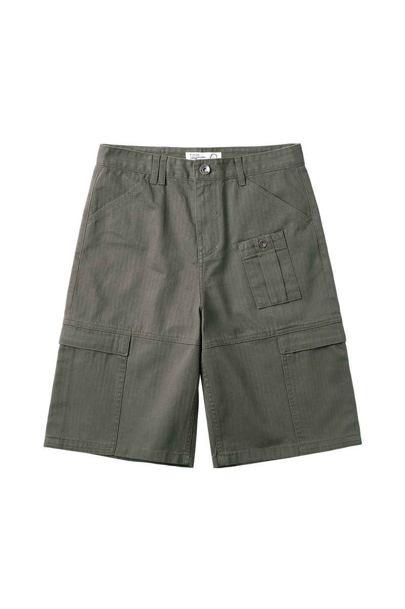 パネルドカーゴポケットヘリンボーンツイルショーツ (Washed Khaki)