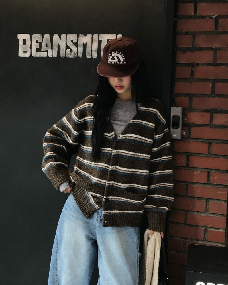 [ORIGINAL] Sand Stripe Oversized Wool Cardigan