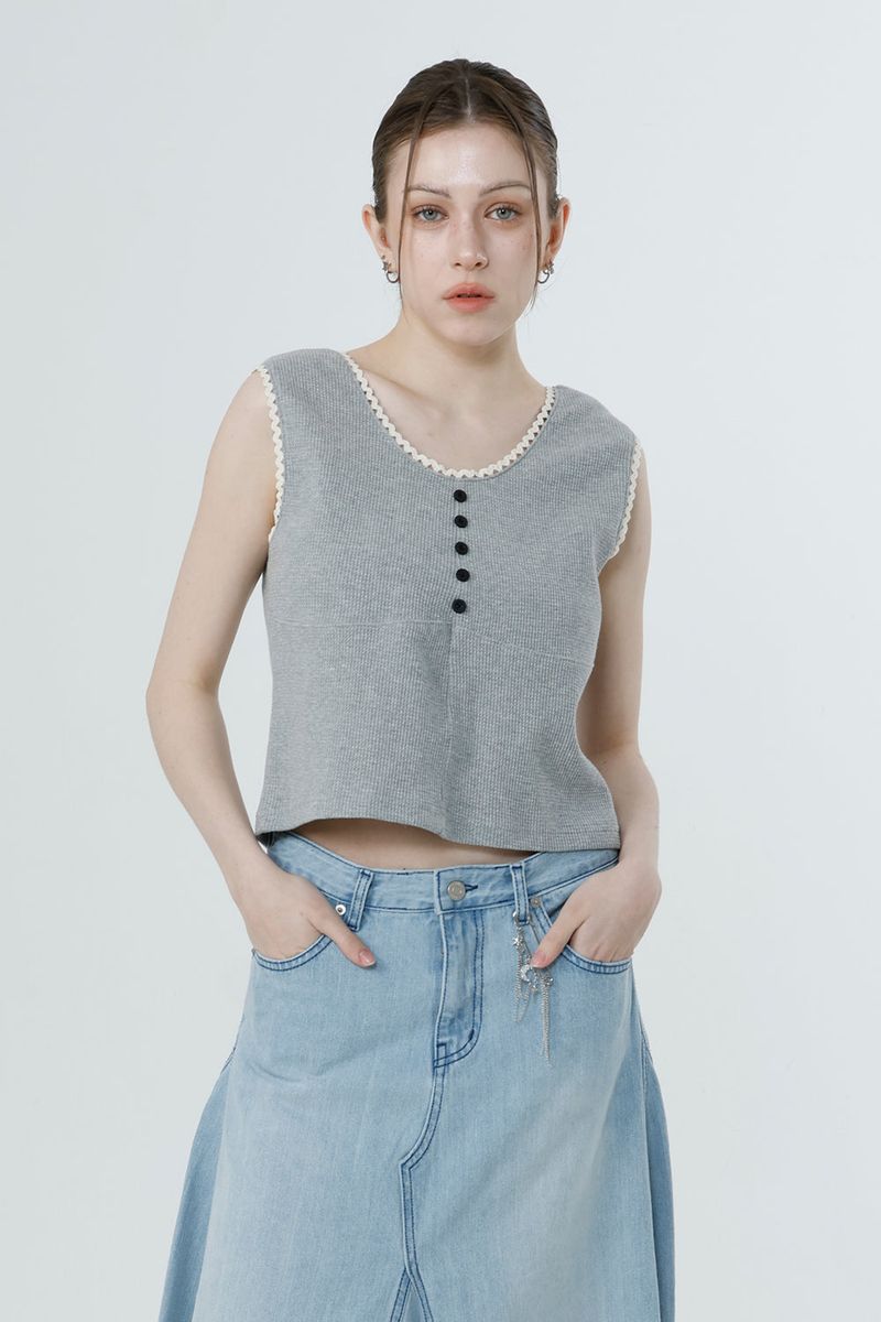 WAFFLE SLEEVELESS_MELANGE GRAY