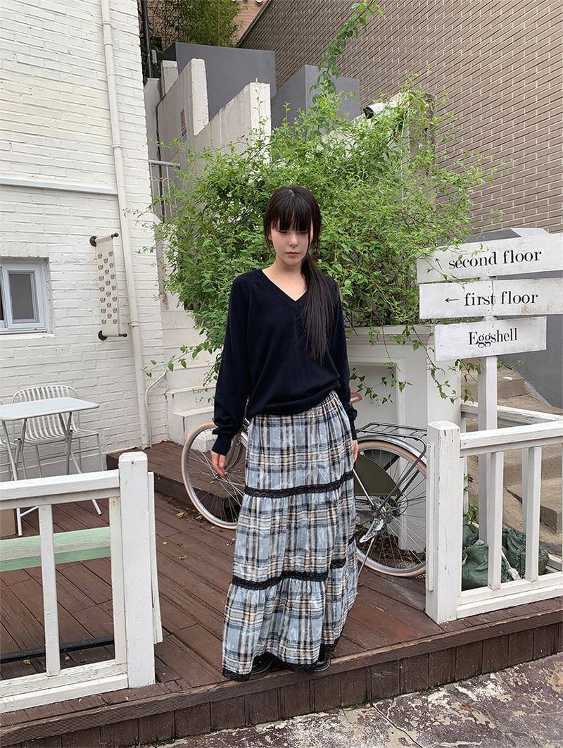 FADE CHECK MAXI SKIRT (2C)
