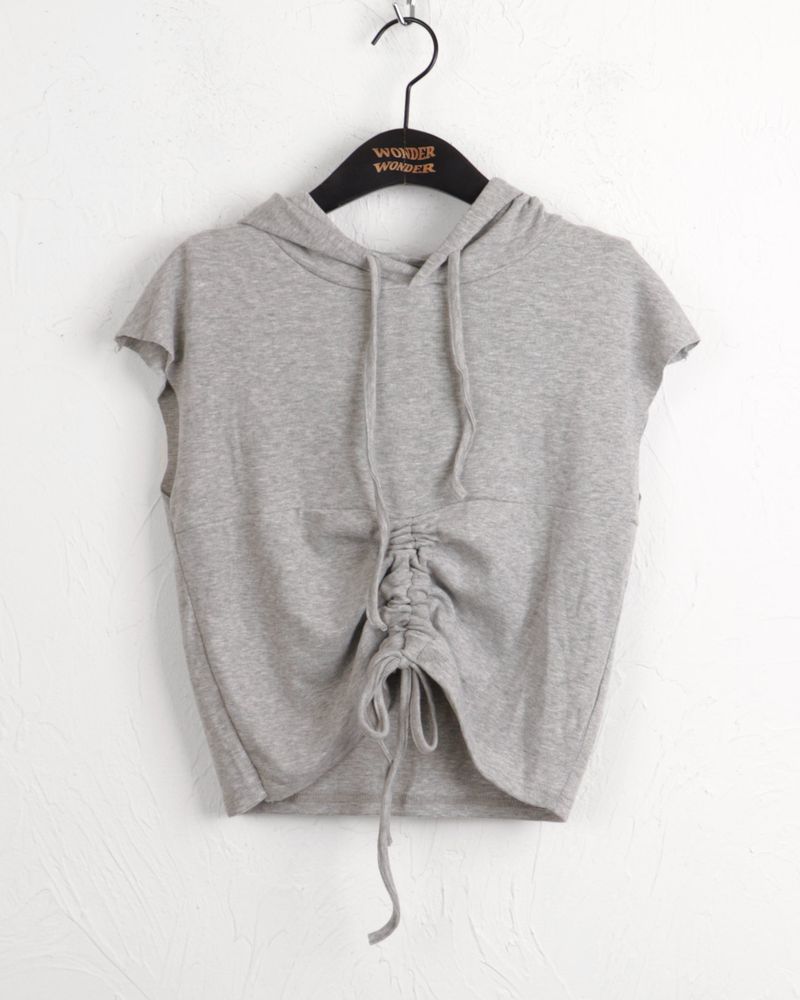 Ron's shirring string crop hooded tank top