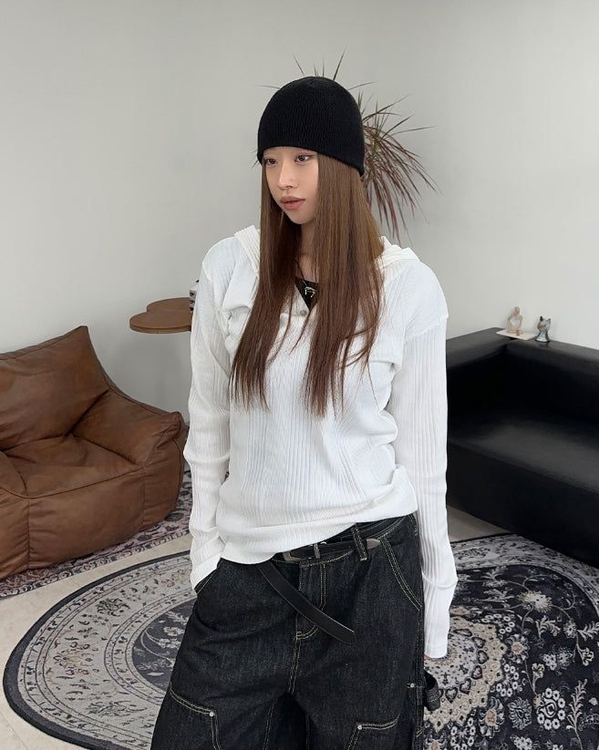 Charis Henley Neck Hooded Knit