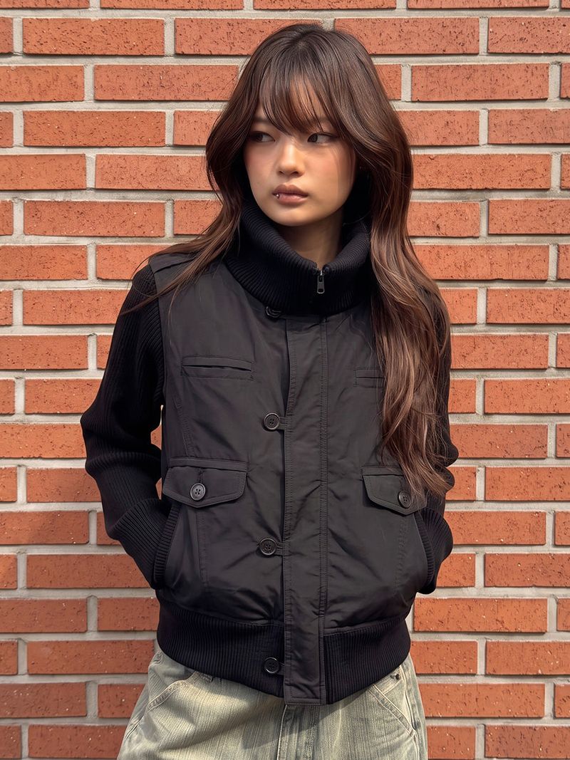 NYXX（エヌワイエックスエックス）の「RIBBED HIGH NECK JACKET BLACK（Jackets/Outerwear）」