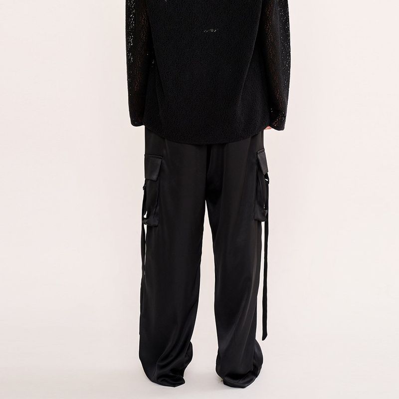 Satin Zipup Wide Cargo Pant