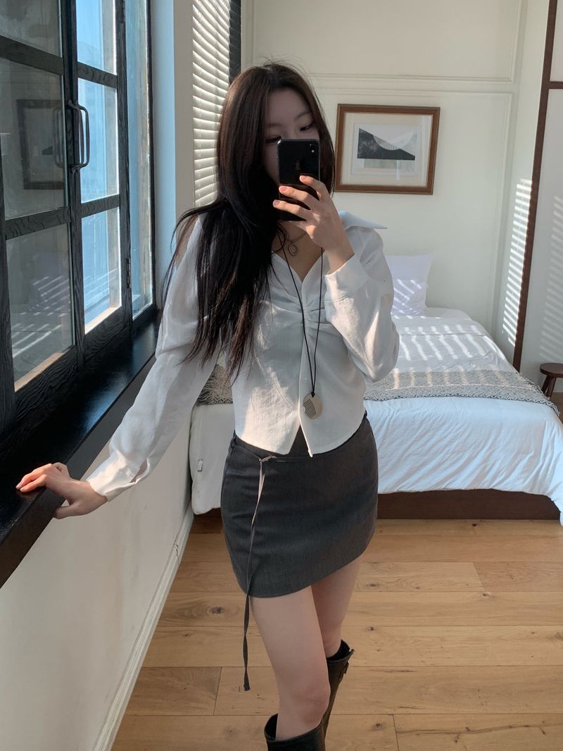 Slate Line Thin Belt Formal Mini Skirt