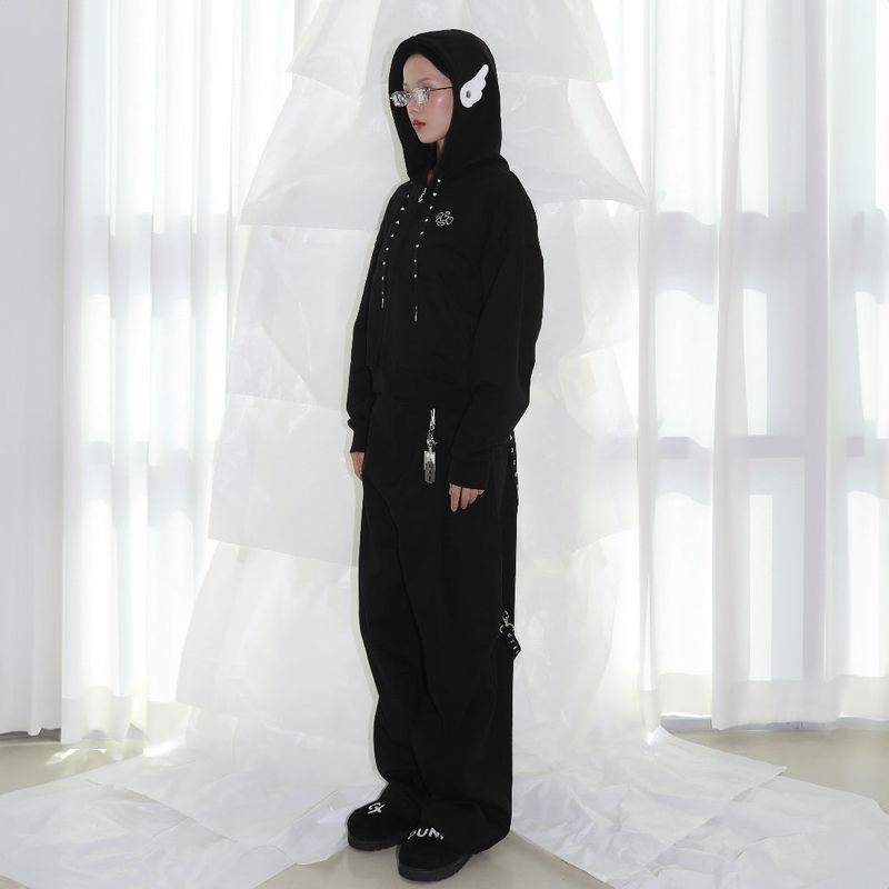 Wings Hooded Zip-up - BLACK