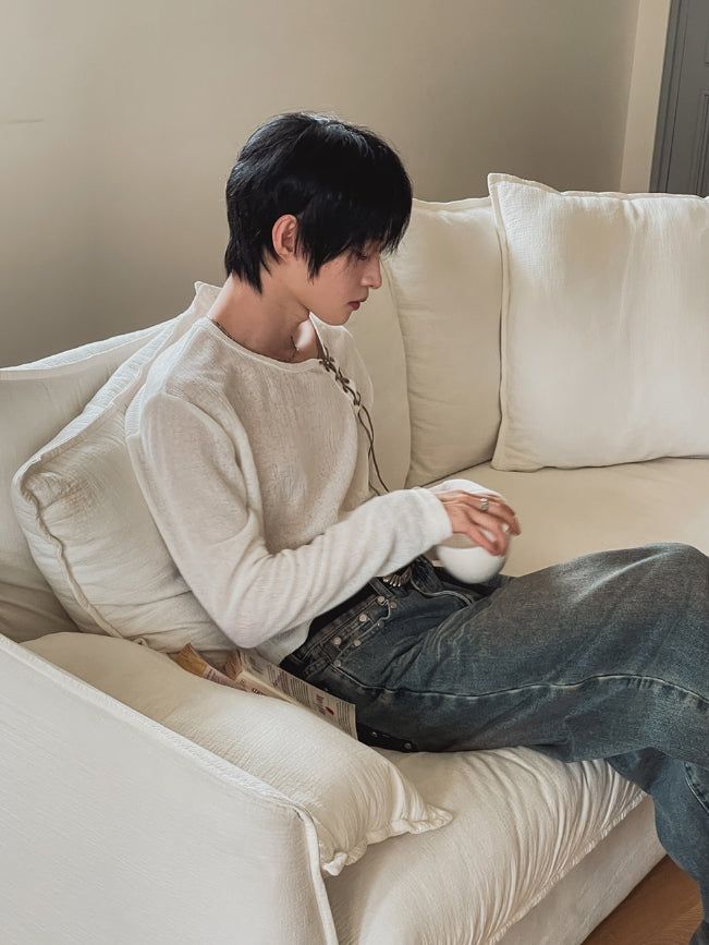 26SS★ [PLAN MADE] Loop Lace-up Boat Neck Knit