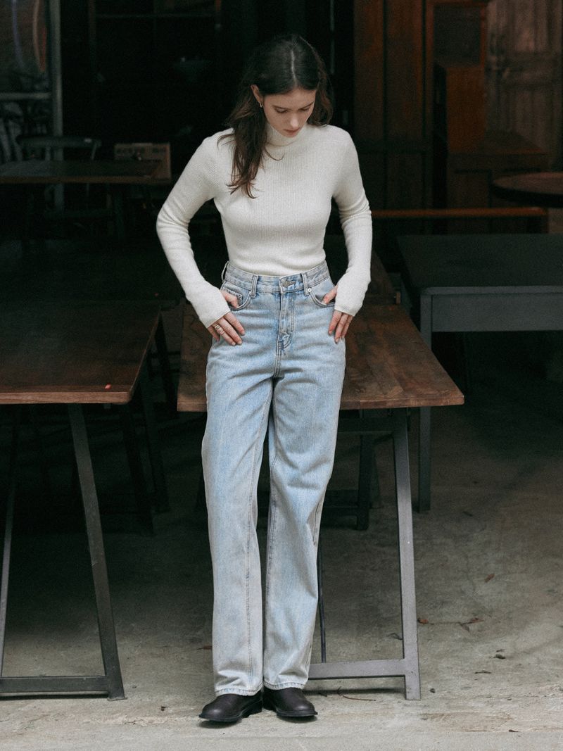 KINSLEY wide washing denim pants