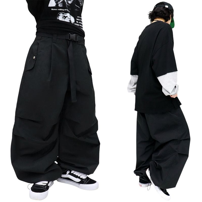 wide-parasuit buckle pants