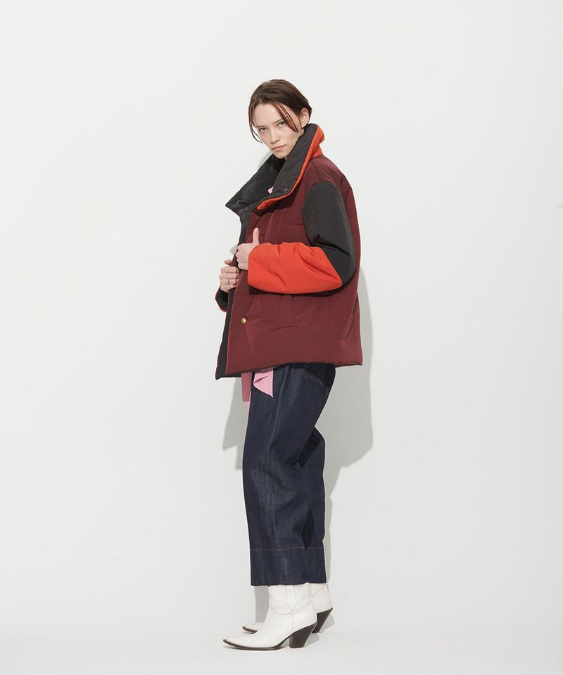 OVERSIZED PADDING BLOCK  JUMPER _ BURGUNDY+ORANGE
