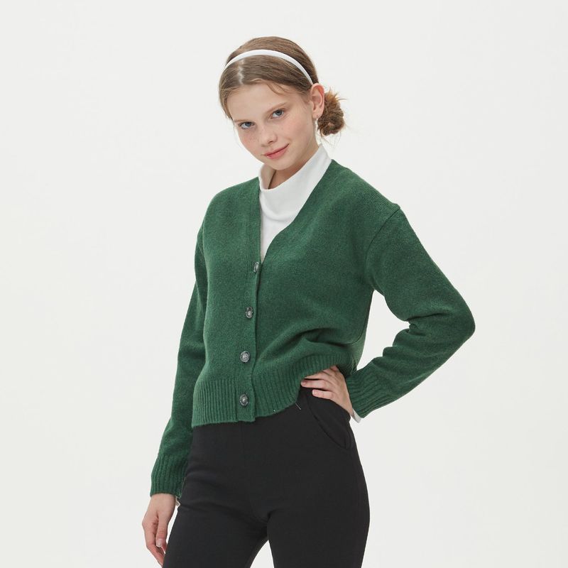 WOOL CROP KNIT CARDIGAN_GREEN