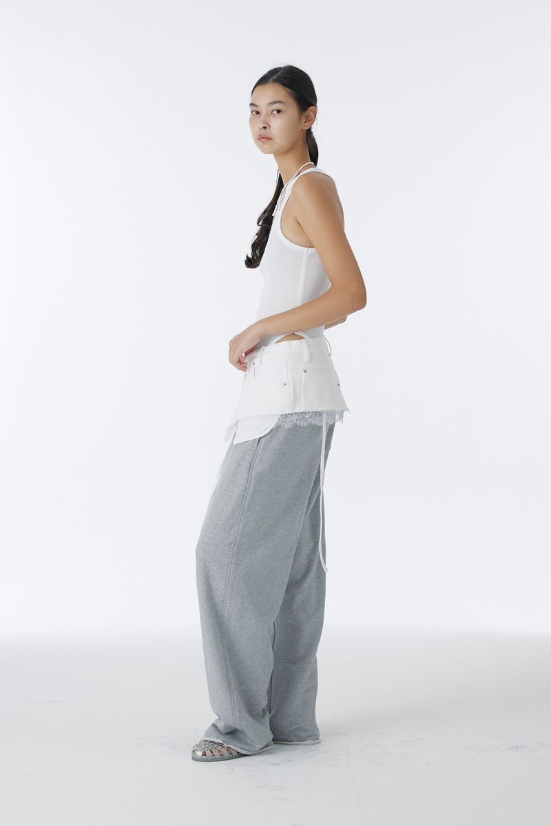 LACE DENIM WRAP SKIRT (WHITE)