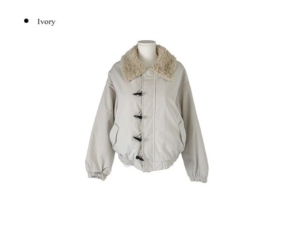 Ohe Wool Collar Duffle Quilting Padding Cotton Jacket