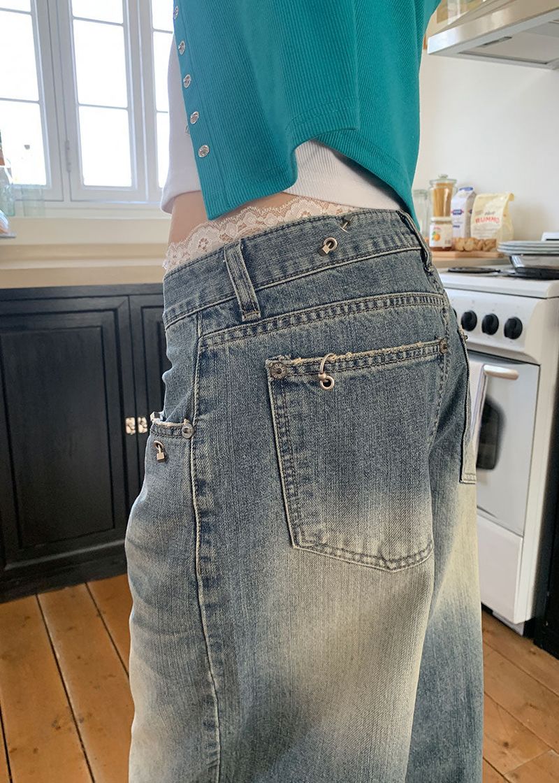 PIERCING WIDE DENIM PANTS (S-L)
