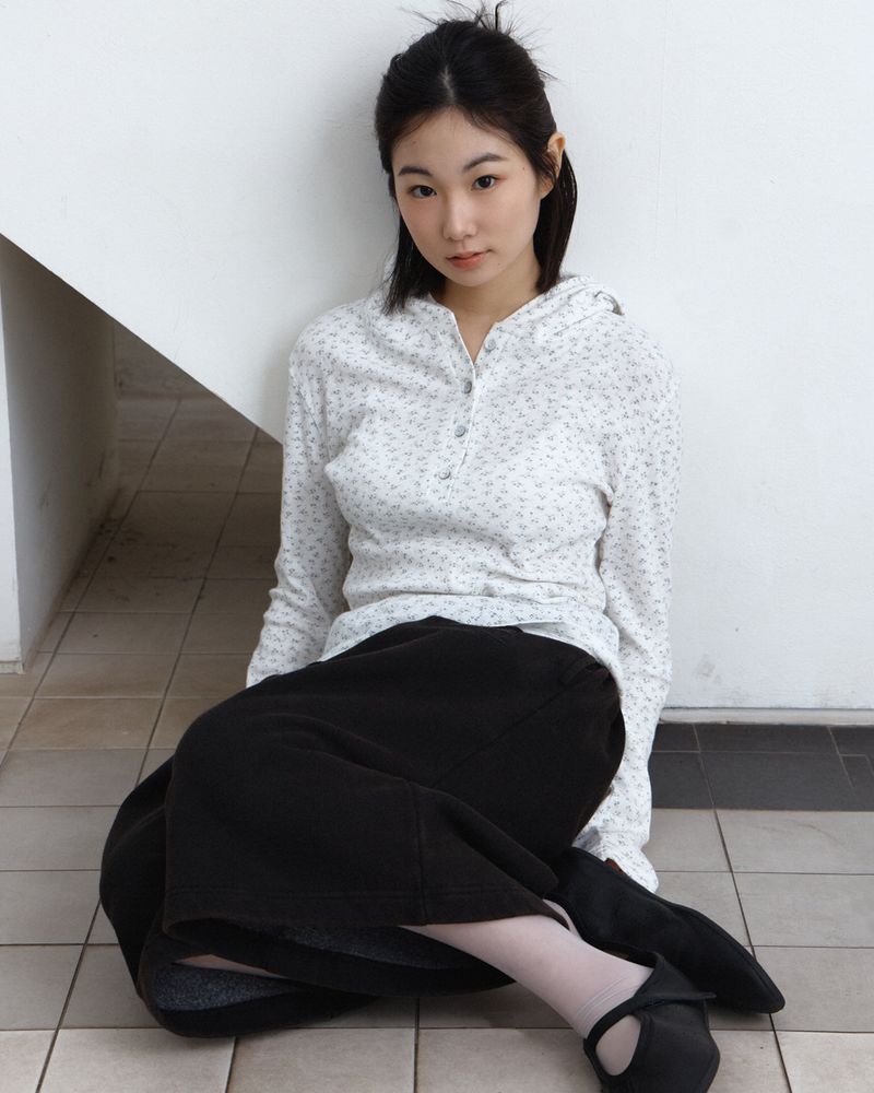 Half Button Flower Hoodie