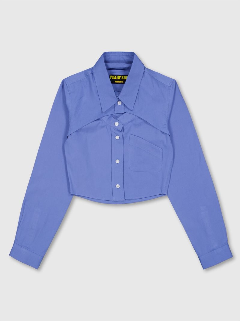 Crop Double Collar Shirts (Sky Blue)