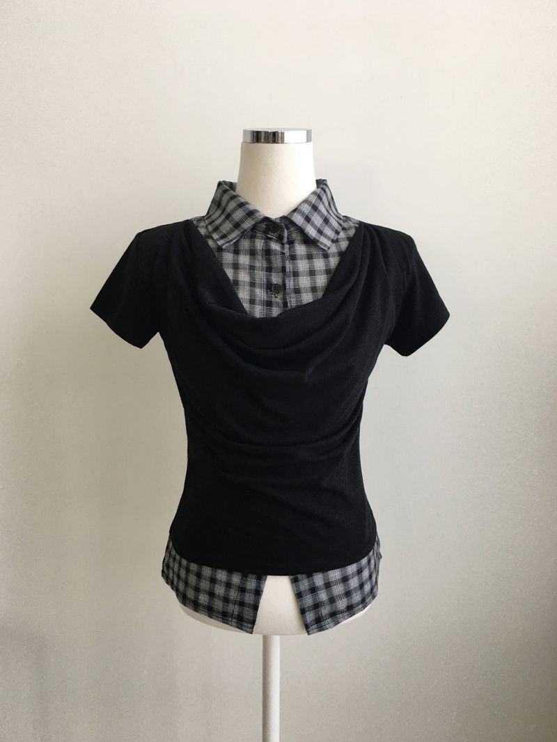 Check shirt drape layered T