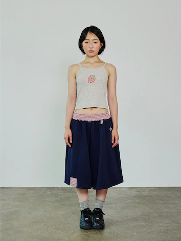 CHECK BANDING BERMUDA PANTS - NAVY