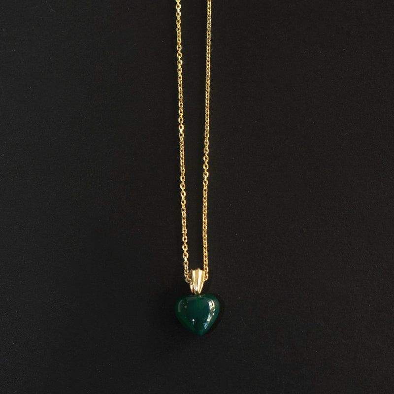 LEAF GREEN ONYX HEART NECKLACE (GOLD)