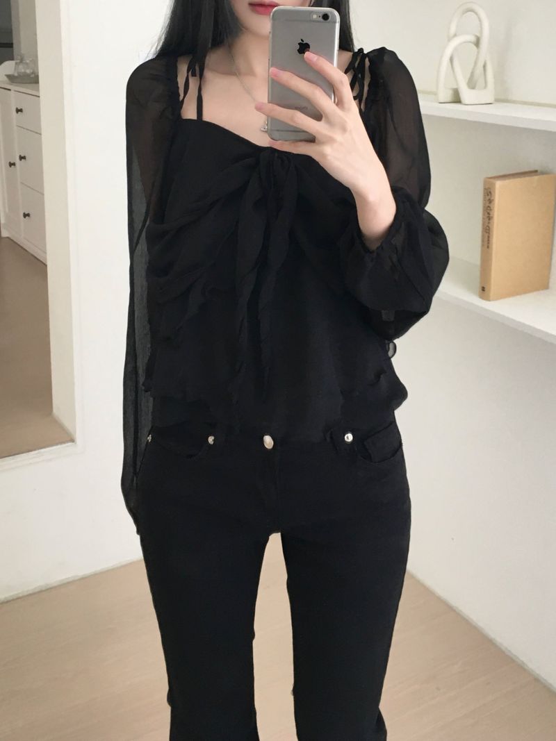 cheek ribbon blouse (2 colors)