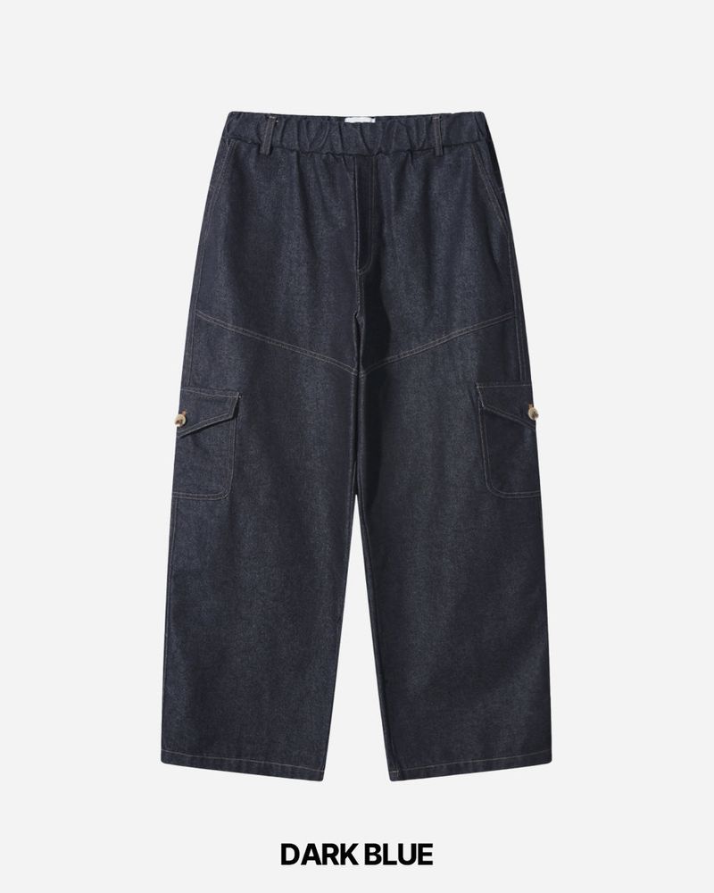 Button Non-fade Cargo Denim Pants