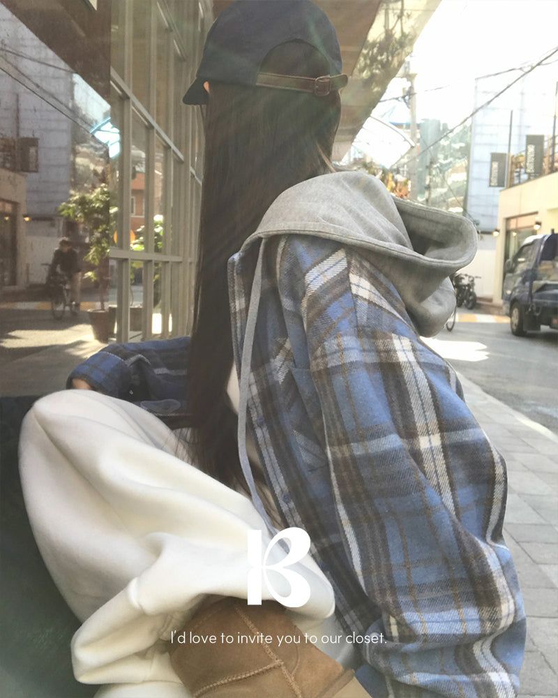 [ORIGINAL] Plain Hooded Check Shirt