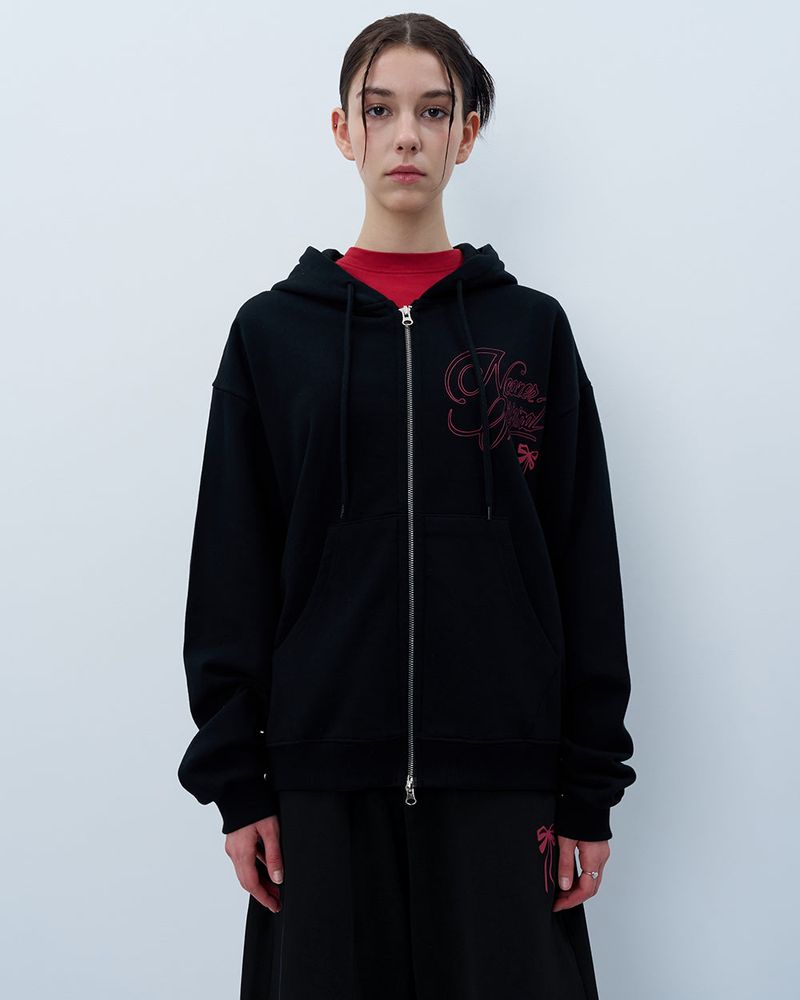 PINK RIBBON LOGO HOODIE ZIPUP-BLACK