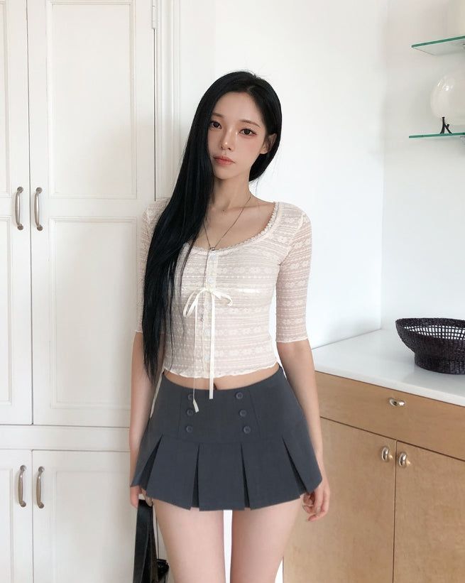 ULAN（ユレン）の「Mude Lace Slim Three Quarter T-shirt（Tops）」
