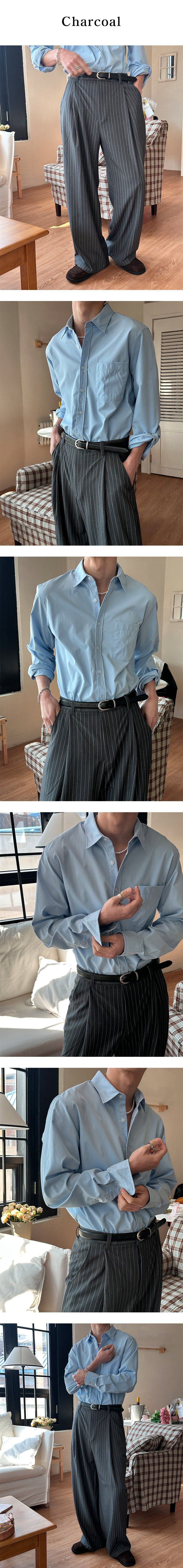  [S/S] Low stripe wide slacks(3color)