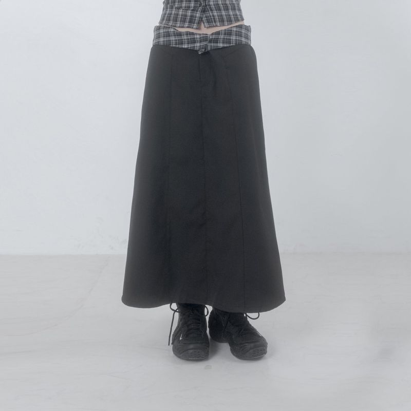 Folded check maxi skirt 001