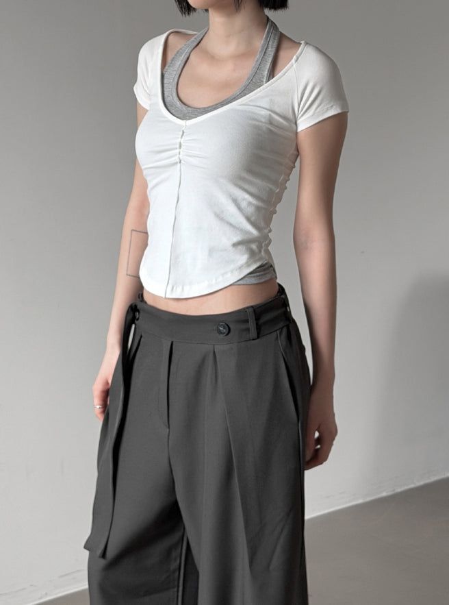 Ete Deep V-Neck Shirred Tee