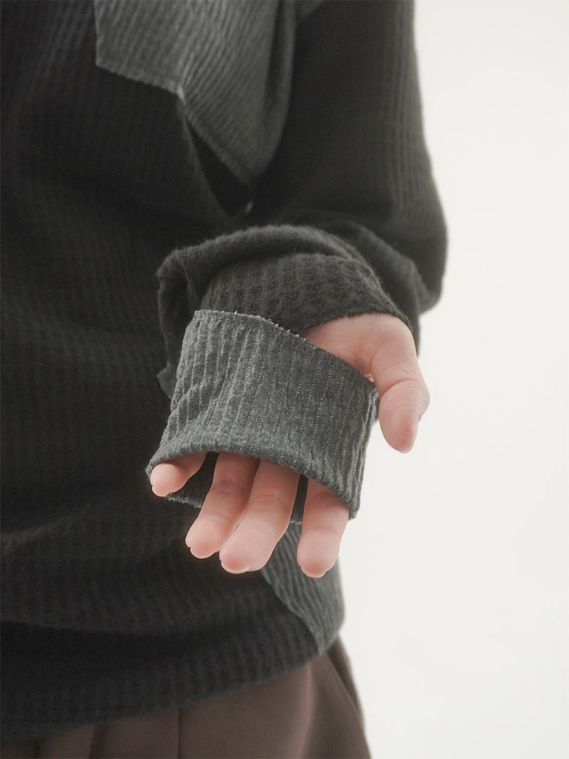 Woksta henley neck finger hole hood knit -3C