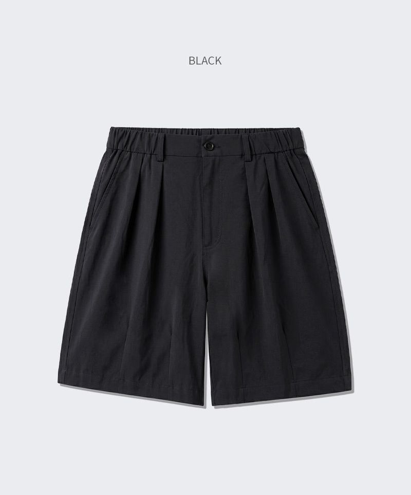 Nylon Stretch Double-Pleat Shorts Black