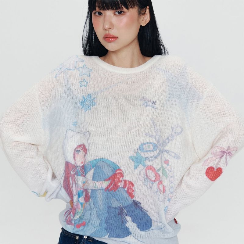 KIRSH（キルシー）の「KIRSH X PYITU オールオーバーグラフィック ルーズフィットニット【アイボリー】（Tops）」
