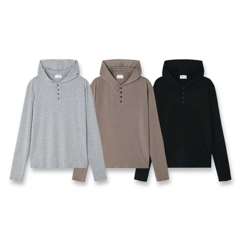Basic Henley Neck Hooded Sleeve Long Sleeve Tee