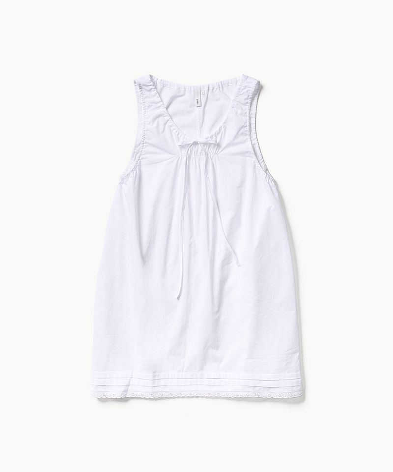 Shirring Sleeveless Dress - White