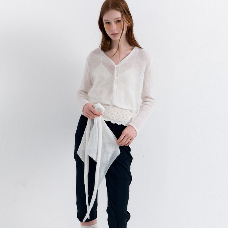 Scarf Set Cropped Knit Cardigan_Ivory