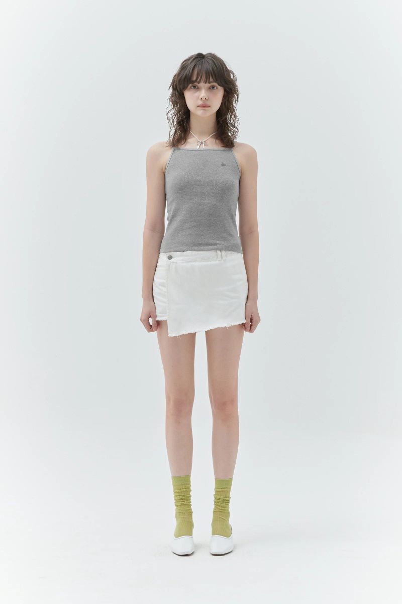 KIRSH PLAIN SEMI WIDE DENIM SKIRT PANTS - WHITE