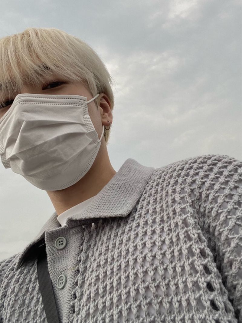 Mesh collar short sleeve knit 3C