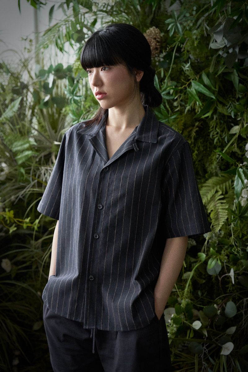 STRIPE L-C TAILORED 1/2 SHIRT (Navy)