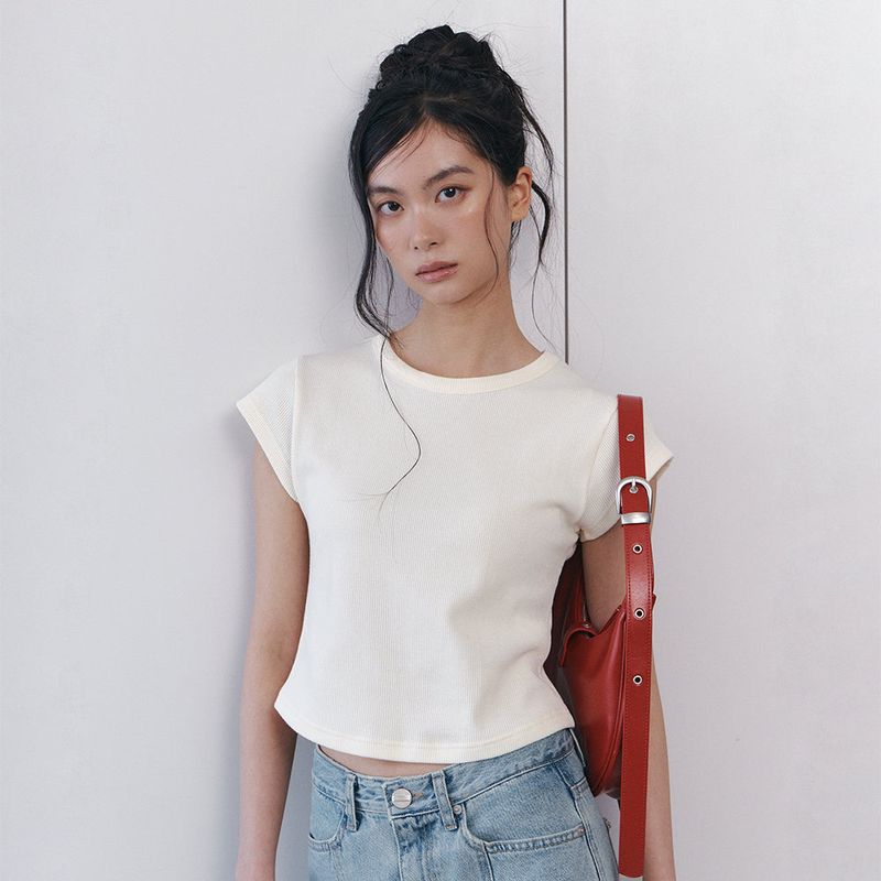 Curetty（キュリティ）の「C 90S LINE WAFFLE BASIC T-SHIRT_CREAM（Tops）」