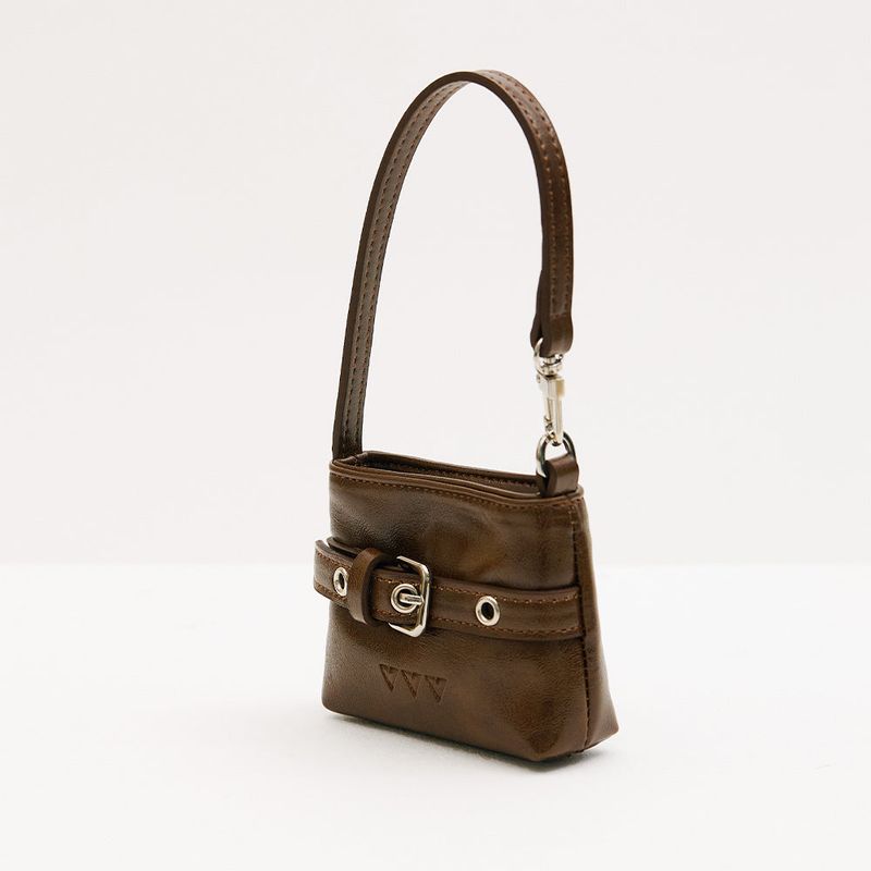 Buckle Mini Hobo Tote Bag Keyring _ Brown