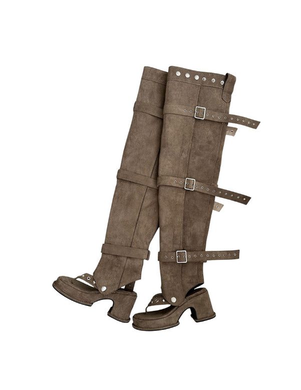1203 Multiway Buckle Thigh-High Flip-flop Boots