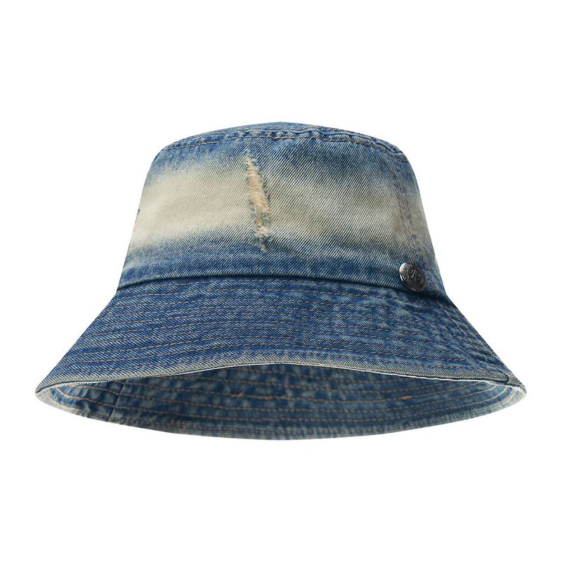 Vintage Bleaching Denim Bucket Hat (Dark Blue Denim)