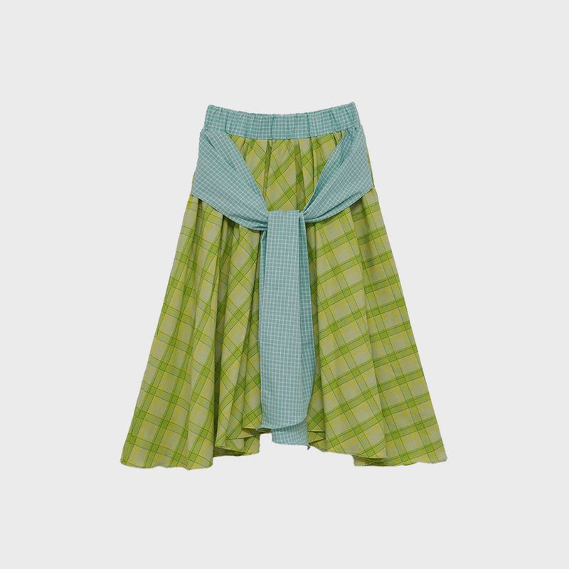 KOOKEESEE(クキシ)の「Check Tie Skirt (yellowish green)(Skirts)」