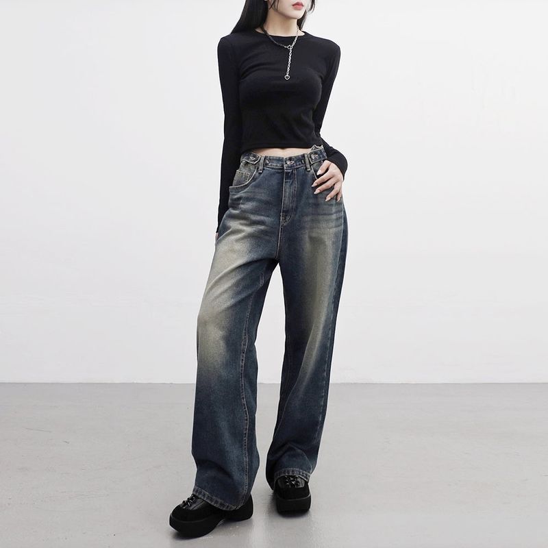 Keevy Button Wide Denim Pants